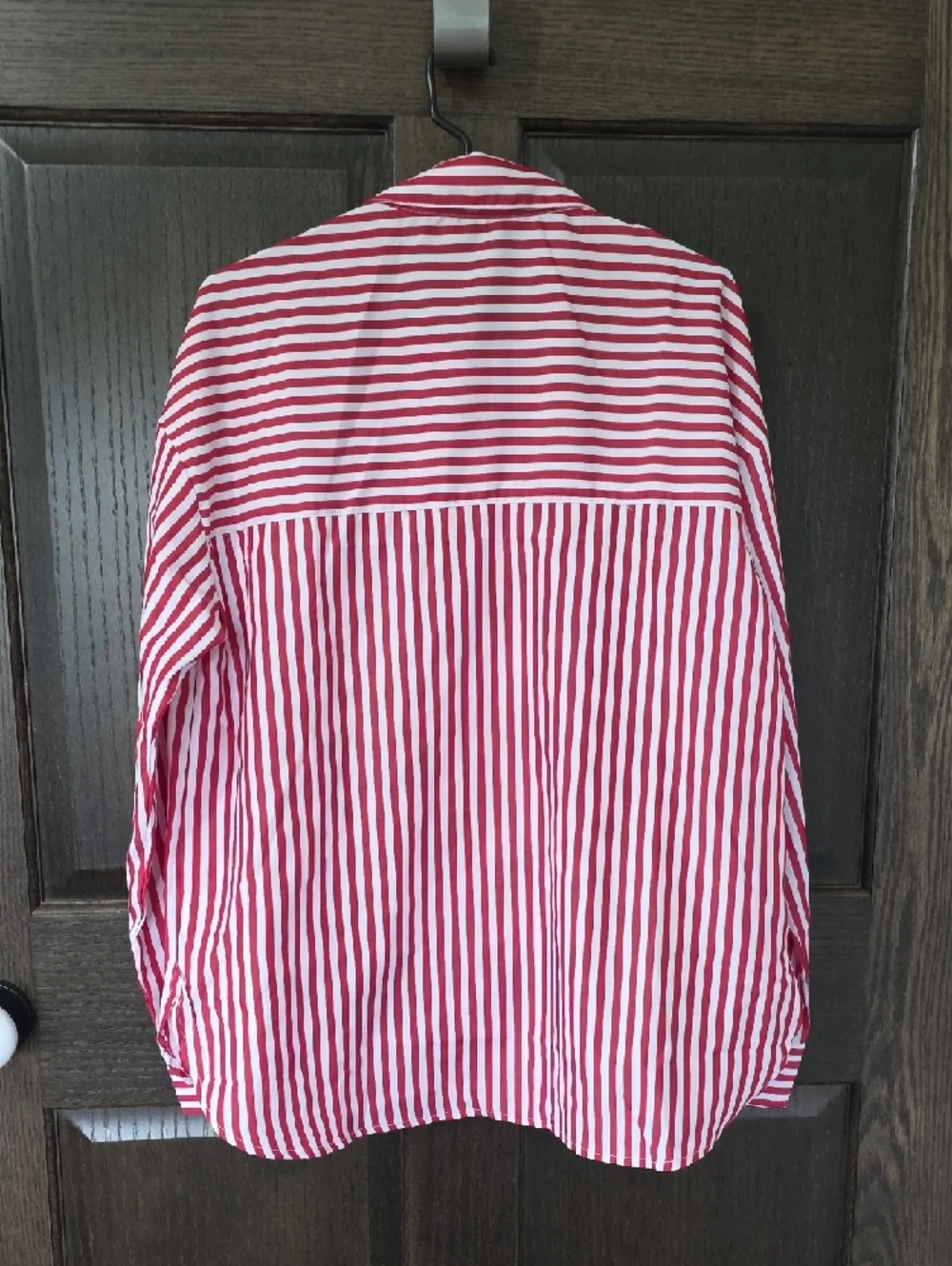 Classic Women's Red and White Stripe Button-Down Shirt - Picture 2 of 2